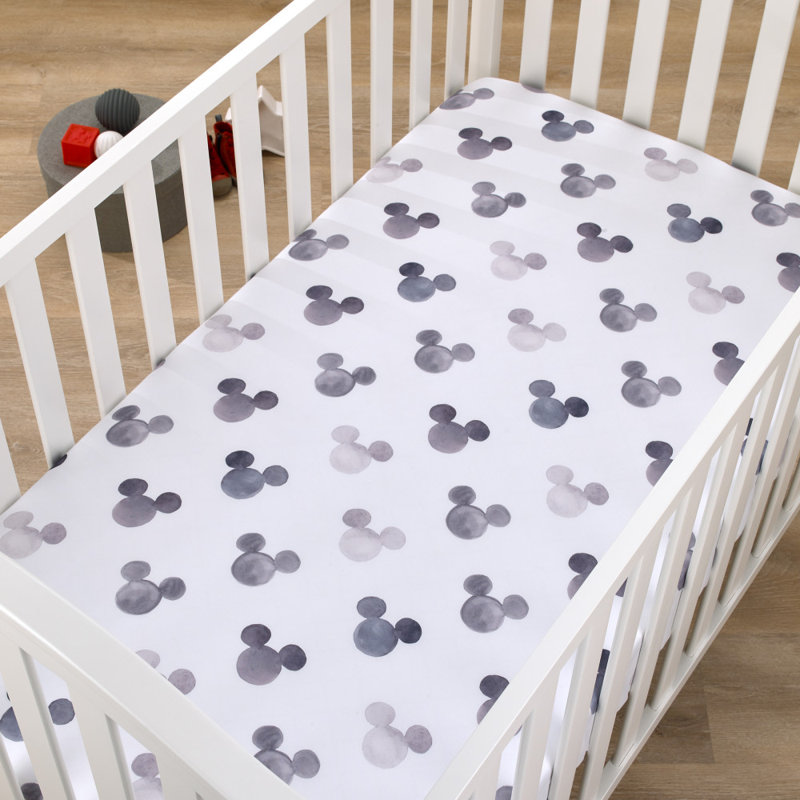 Disney Mickey Mouse Fitted Crib Sheet, Black/White/Grey