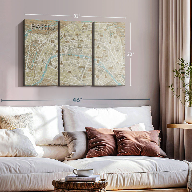 «Monuments of Paris Map Blue» sur toile, H 20 po x l 33 po x P 1,25 po