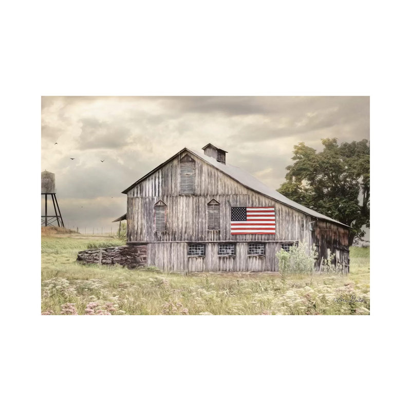 «Wild Virginia Barn» par Linda Rauch - impression d'art graphique, H 26 po x l 40 po x 1,5 po, Toile tendue