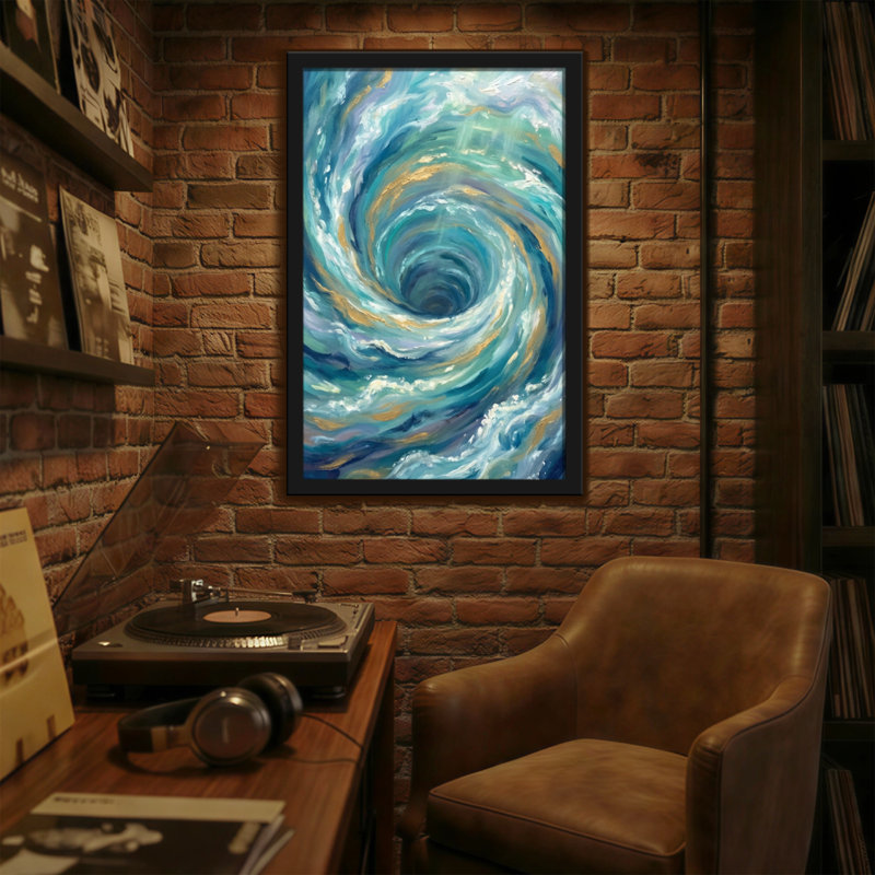 Motif abstrait de vagues abstraites tourbillonnant sur l'océan, H 18 po x l 12 po