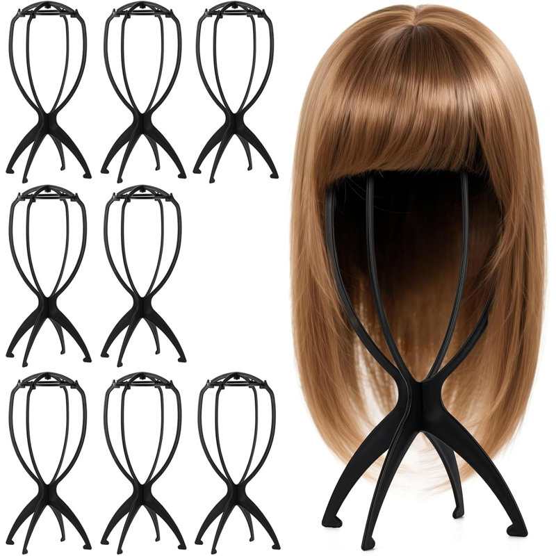 9 porte-perruque, support de perruque portatif pour femme, perruques multiples (noir)
