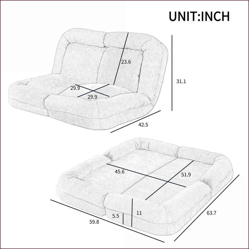 Canapé-lit simple convertible, partie gauche, 18 positions réglables, gris | Profondeur du siège 63,78