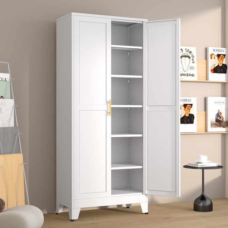 Metal Natthan Cupboard For Kitchen Dining Romm Living Room With 2 Door And 5 Adjustable Shelves, White