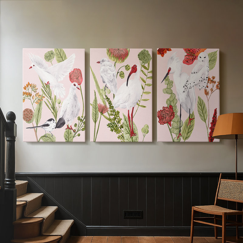 Birds in Motion I - Toile tendue avec châssis sur mesure - 3 pièces, H 48 po x l 96 po