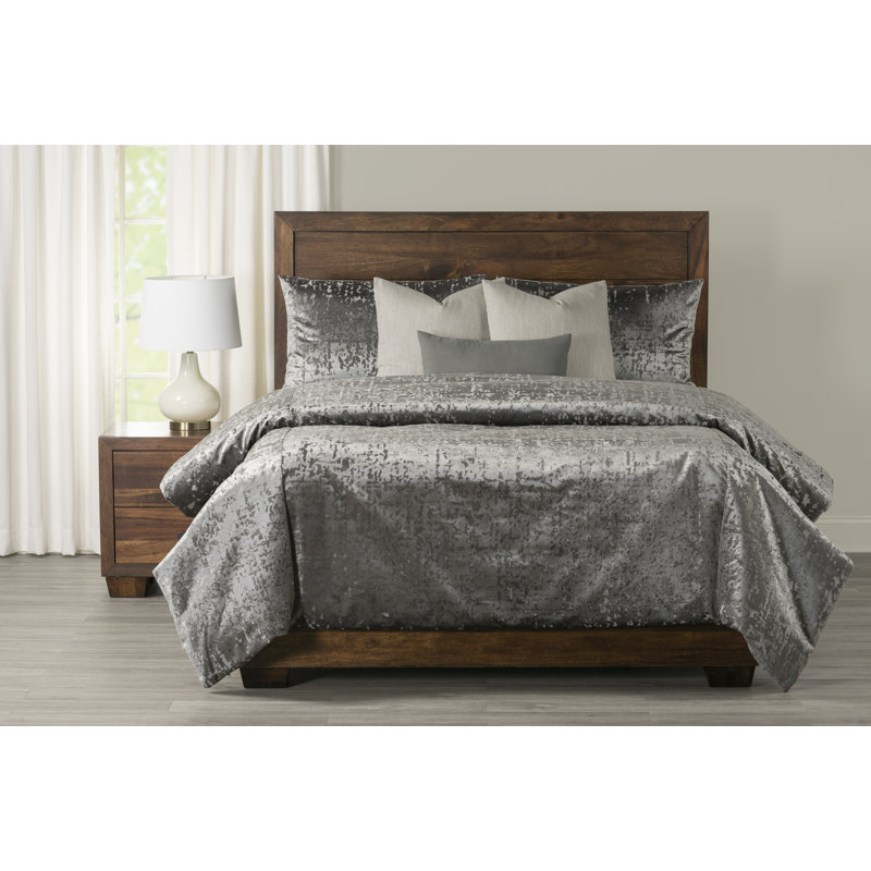 Crushed Velvet Duvet Cover and Insert Set, Queen Duvet + 6 Additional Pieces, Silver