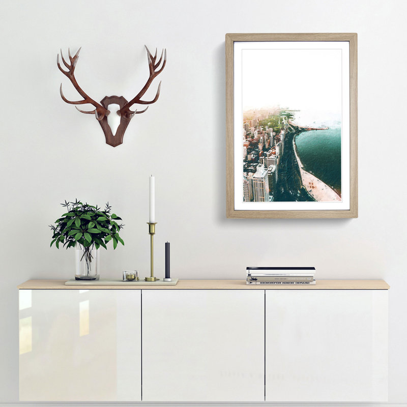 Chicago Skyline - Picture Frame Painting Print, 36cm H x 27cm W x 2cm D, Oak Framed