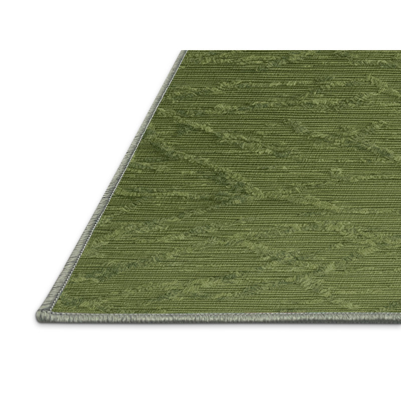 Machine Washable Solid Green Area Rug, Rectangle 3' x 5'