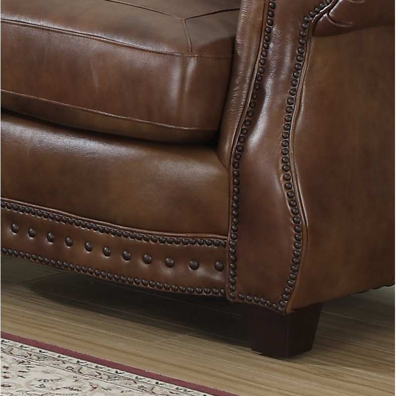Causeuse à accoudoirs arrondis en cuir véritable de 64 po Beglin
