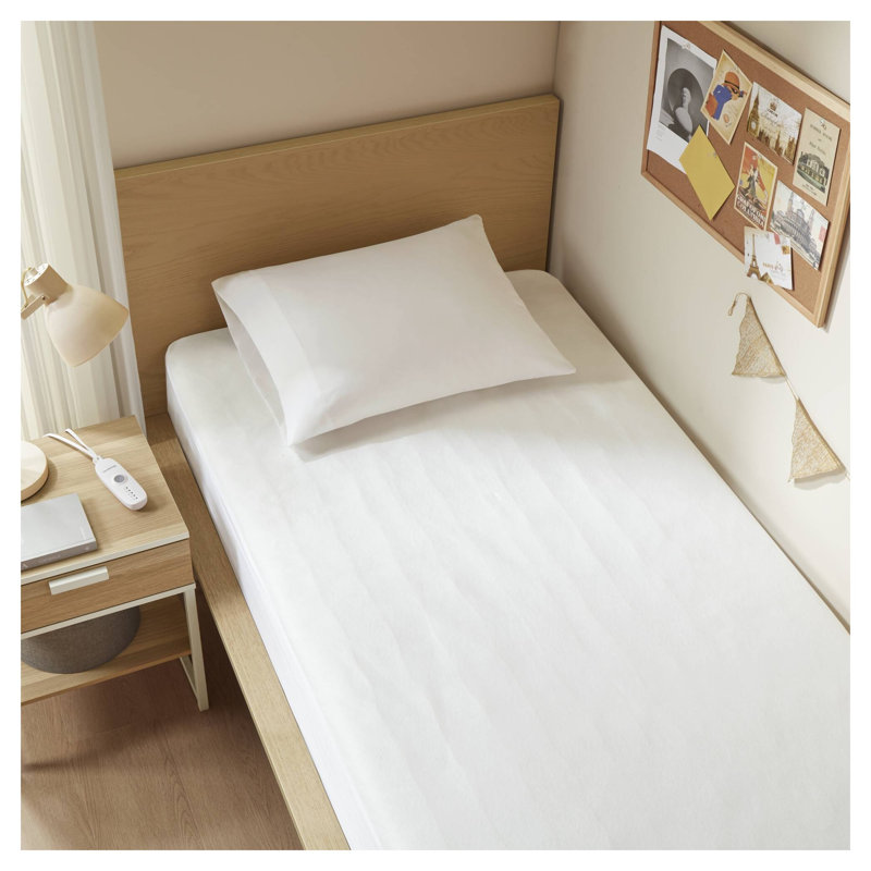 Surmatelas chauffant pleine grandeur de couleur blanche avec deux contrôleurs, 5 réglages de chaleur et arrêt automatique