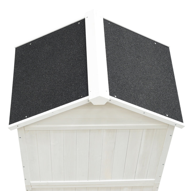 Rangement en bois de sapin blanc avec portes doubles et toit intelligent pour l'organisation d'outils de jardin