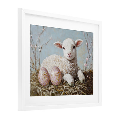 Easter Lamb and Eggs Framed Print Under Glass, design by Petal Prints Design