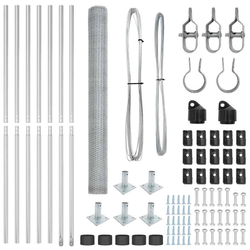 Vidaxl Fence With Posts PVC-Coated Steel, Silver, 140cm H x 1000cm W x 3.2cm D