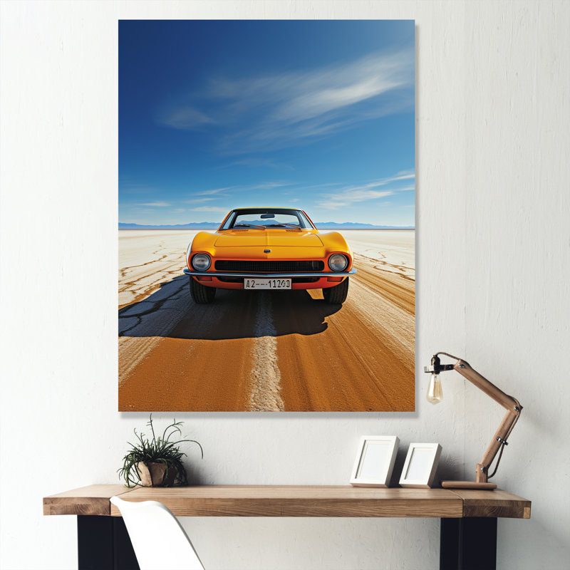 «Yellow American Muscle Car Speedway - Muscle Car», art mural, Toile tendue, H 32 po x l 24 po x P 1 po