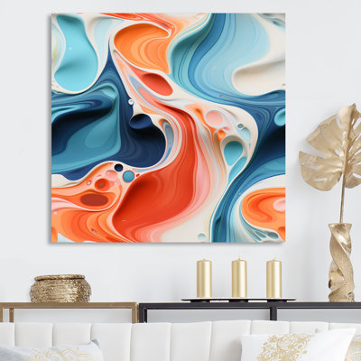 Encre liquide bleue et orange «River V» - encre liquide, art mural abstrait