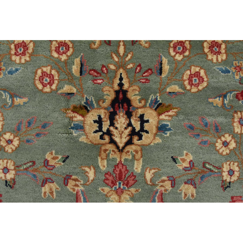 Tapis traditionnel rétro en laine verte noué à la main 10 pi 1 po x 12 pi 11 po