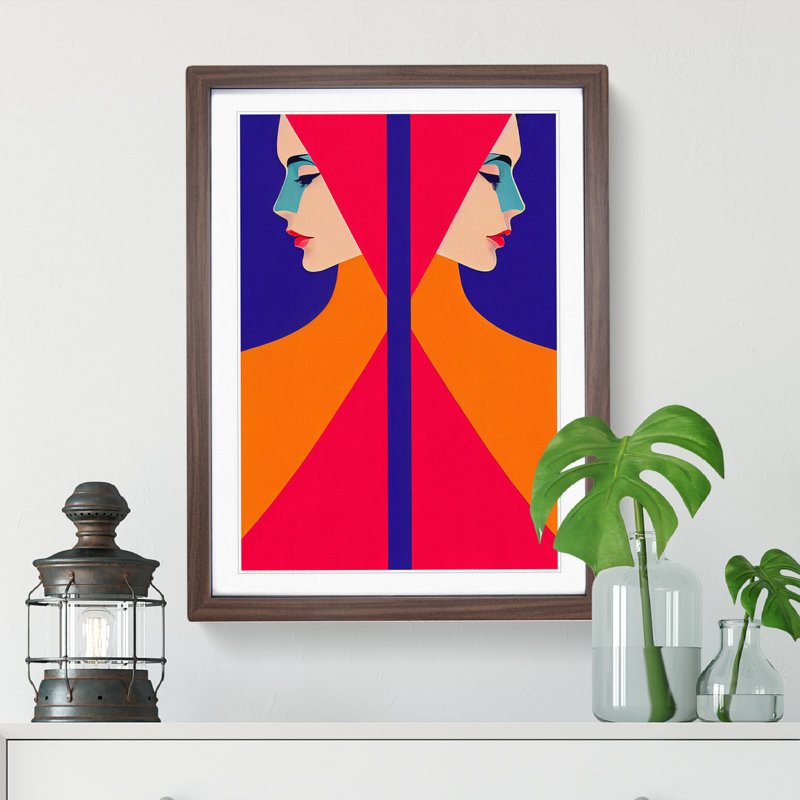 Symmetrical Abstract Woman - Framed Print, 46cm H x 34cm W x 2cm D, Walnut