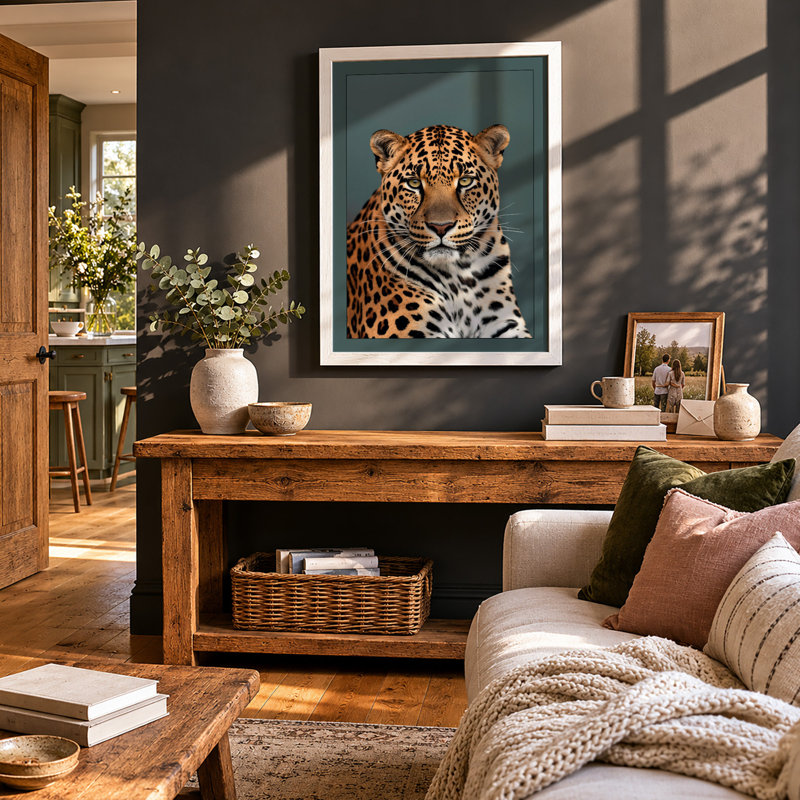 Leopard Portrait Modern - Framed Print, A1 - 84.1 x 59.4 cm, White