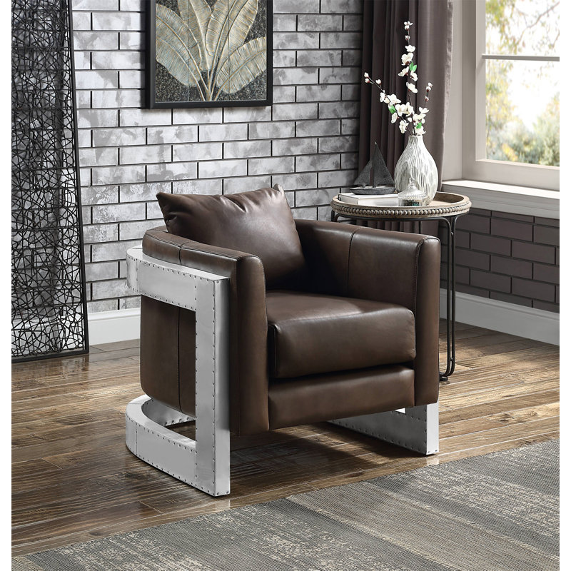 Fauteuil d'appoint espresso et cuir fleur espresso