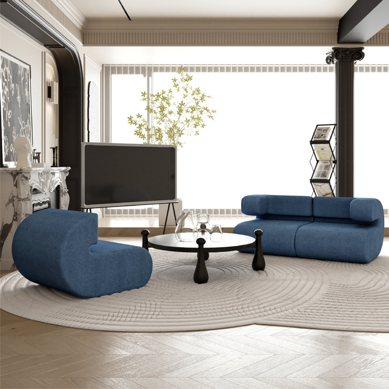 3-Seater Modular Floor Couch Set, Blue Foam Padding