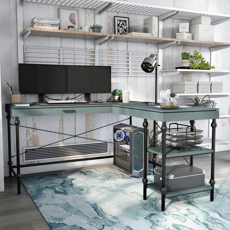 Monier L-Shape Desk, Antique Blue