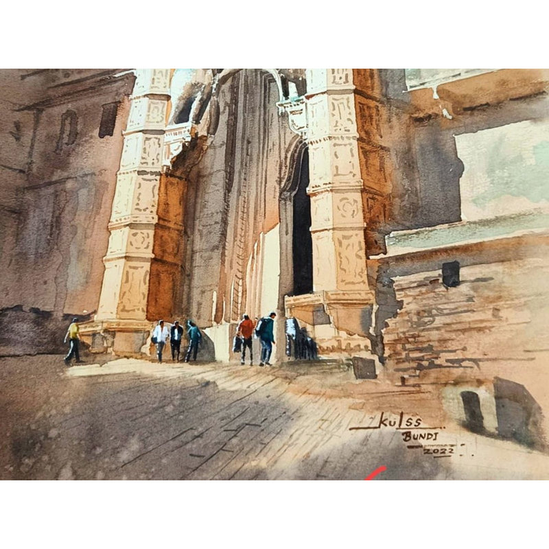 Hathi Pole Bundi | Aquarelle de Kulwinder Singh