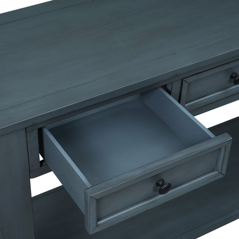 Console Table In Navy Colour: Solid Wood With Functional Storage Classic Table: Ample Shelf Space
