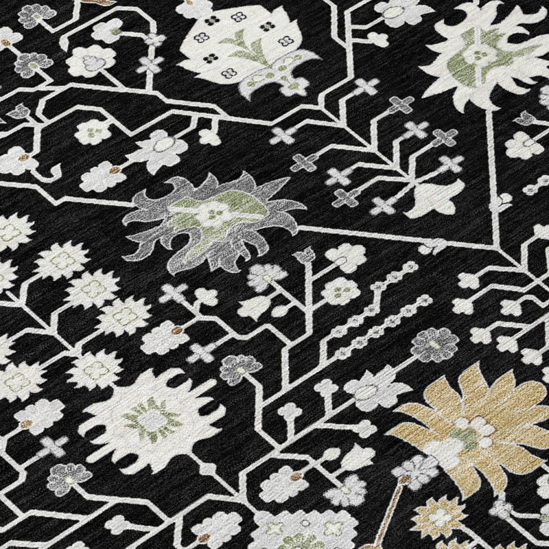 Black Synthetic Flat Woven Rectangular Washable Area Rug 5' x 7'