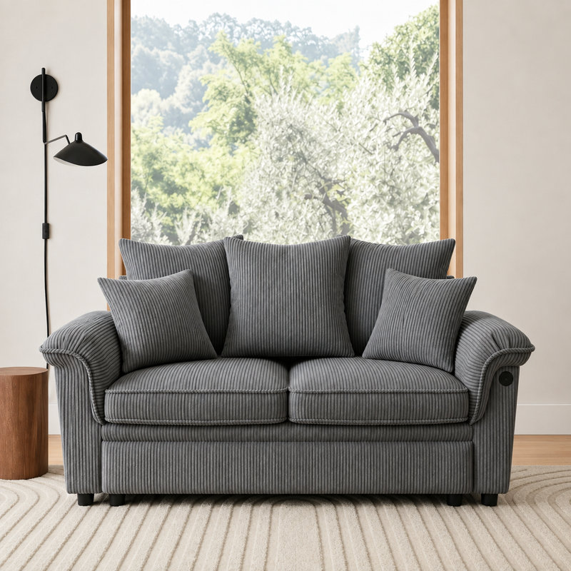   Canapé-lit escamotable modulaire rembourré avec recharge USB et poches latérales Felipe, H 37,5 po x l 62 po x P 56 po