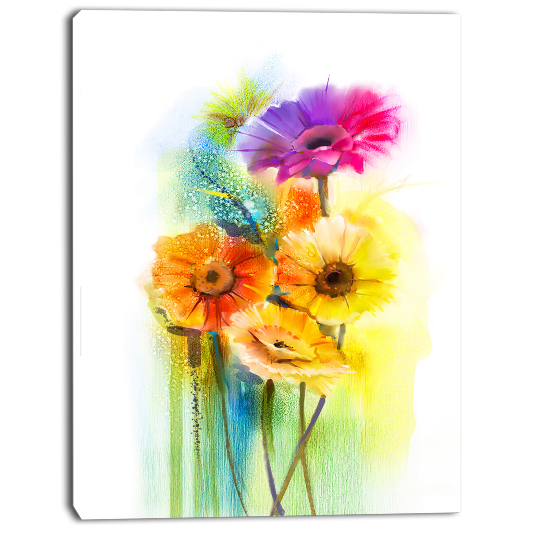 " Yellow Orange Purple Gerbera Flowers " Painting Print Design Art 