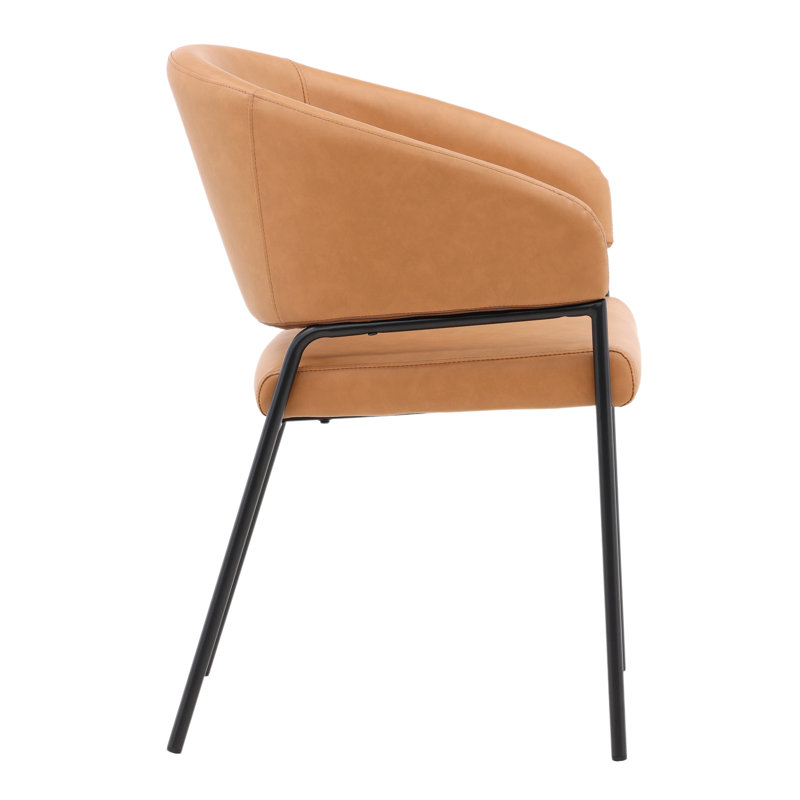 Cathey Boucle Upholstered Dining Chair, Olive, Faux Leather Camel