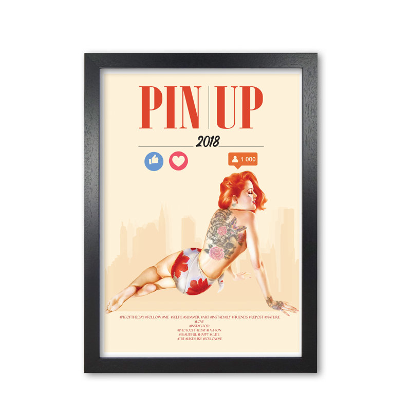 Redhead Pin Up Girl - Print, Black Grain Frame, 42 cm H x 30 cm W x 5 cm D
