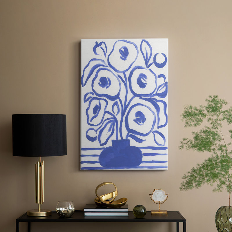 Fleurs bleues brossées I - galerie Cavas sur mesure, H 27 po x l 18 po