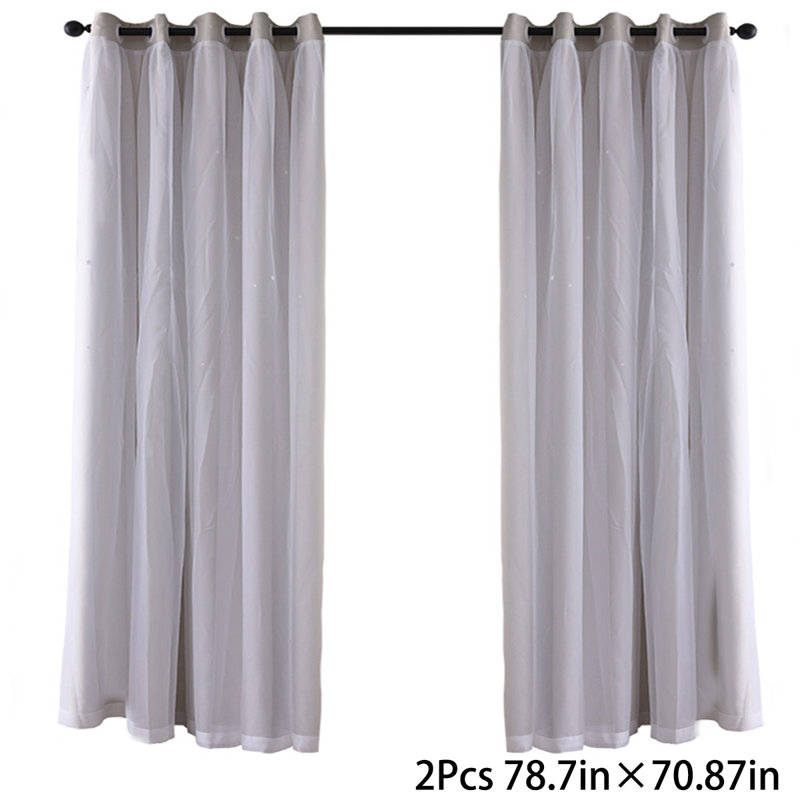 2 Panels  Romantic Stars Hollow Out Bedroom Curtains Set, Stars Window Curtains Double Layer Blackouts Curtains, Gift For Valentine's Day