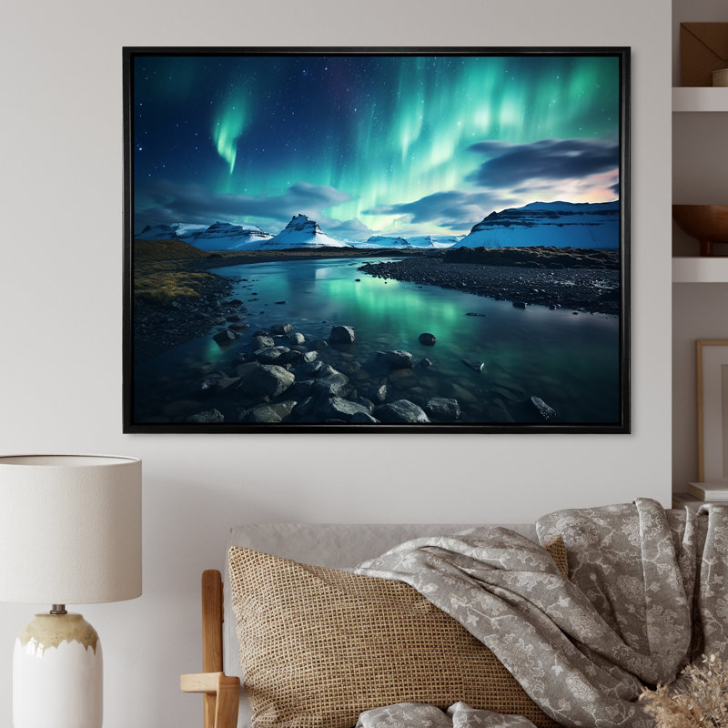 «Islandais Borealis Winter s Aurora I - Aurora Borealis», art mural encadré, H 12 po x l 20 po x P 1 po, Cadre flottant noir