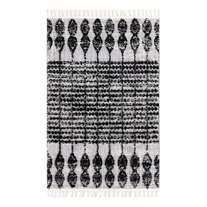 Tapis noir à motif géométrique Orlando, Rectangle 4 pi x 6 pi