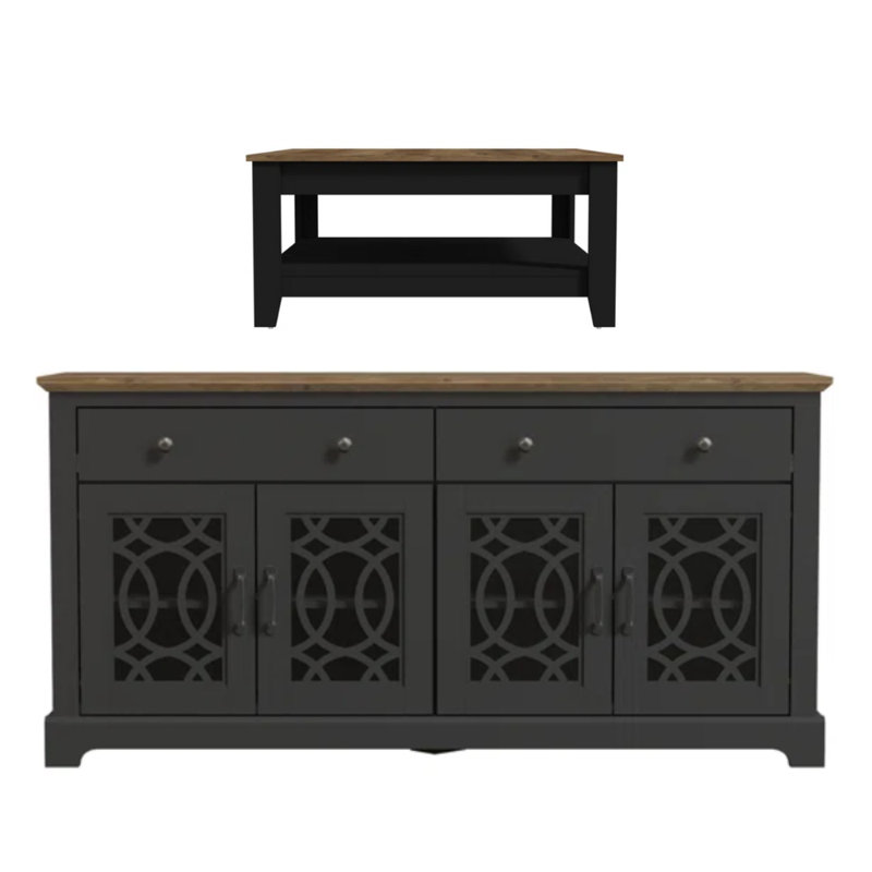 Tottenham Basilico 2 Piece Modern Sideboard And Coffee Table Set, Knotty Oak, Black