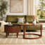 Vintage Round Nesting Coffee Table Fluted with Drawer in Black & Walnut in 31.5''