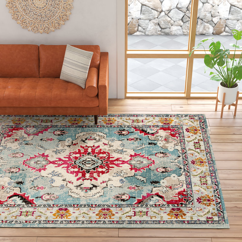 Almyra Oriental Area Rug, Rectangle 4' x 5'7", Light Blue/Fuchsia