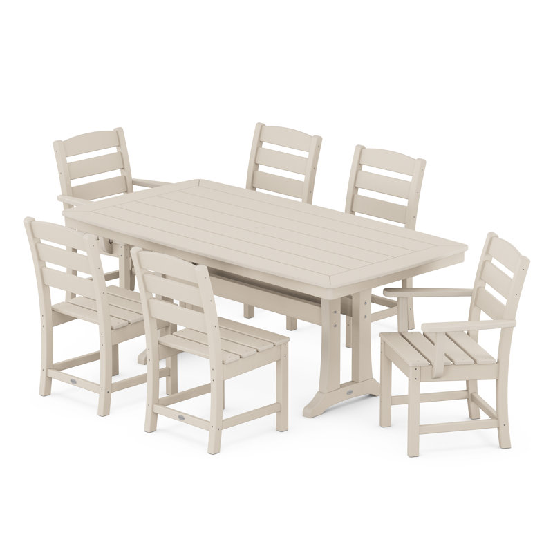 Ensemble repas 7 pièces avec pieds en tréteaux Lakeside, Sable