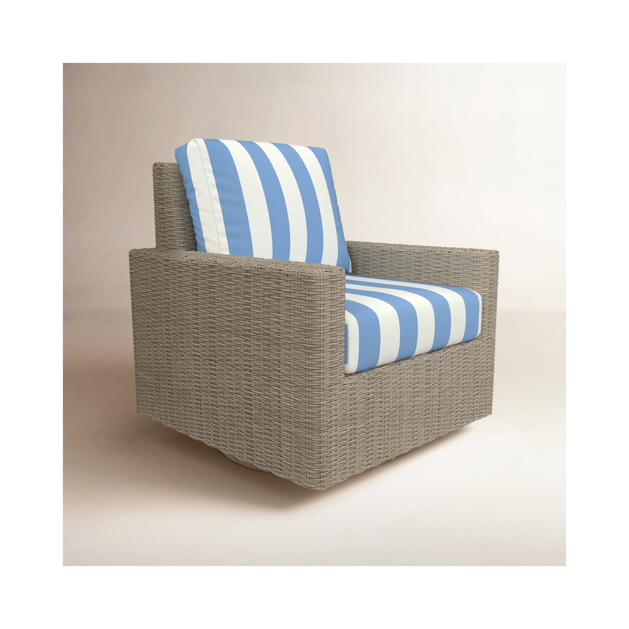 Outdoor Swivel Chair With Sunbrella Cushions, Refuge Ocean, Striped