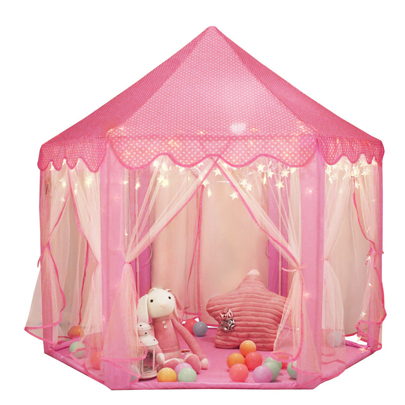 Pink Hexagon Princess Castle Play Tent with Star Lights