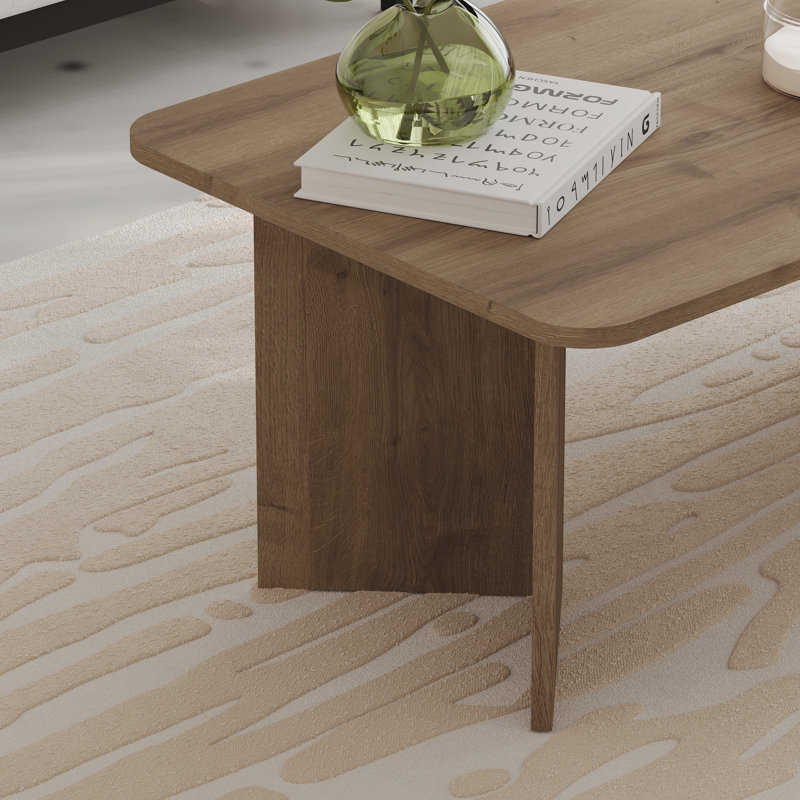  Modern Radius Rectangular Coffee Table, Living Room, Brown Wood