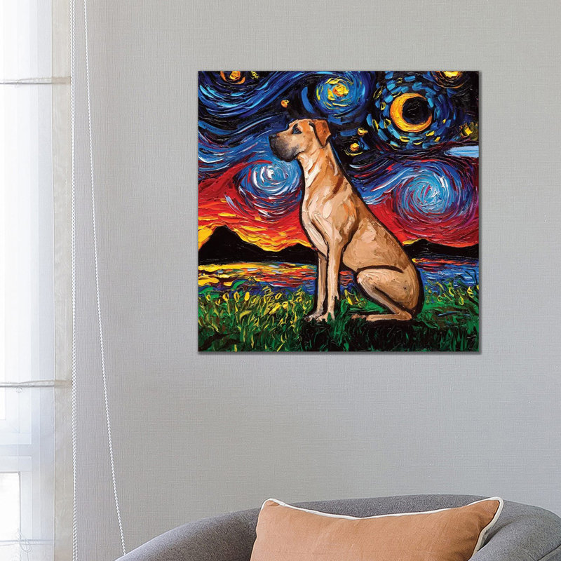 Fawn Great Dane Night by Aja Trier - Wrapped Canvas Print, 66.04 cm H x 66.04 cm W x 3.175 cm D