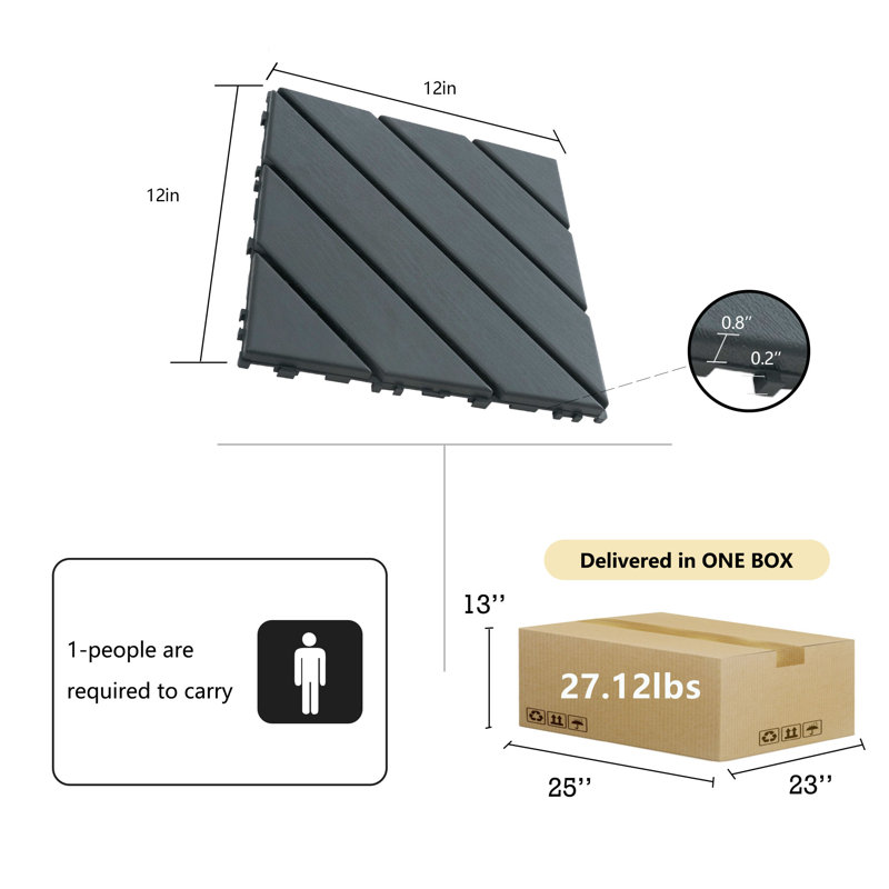 Ensemble de tuiles de terrasse en plastique 12 po x 12 po PP