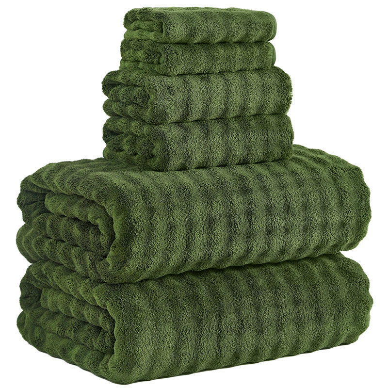 Bath Towels Set 6 Piece 40X80 Inches，2 Extra Large Bath Sheets 2 Hand Towels 2 Washcloths，Highly Absorbent Quick Dry Microfiber,Ultra Soft Towel Set For Bathroom，Spa，Gym， Hotel (Olive Green)