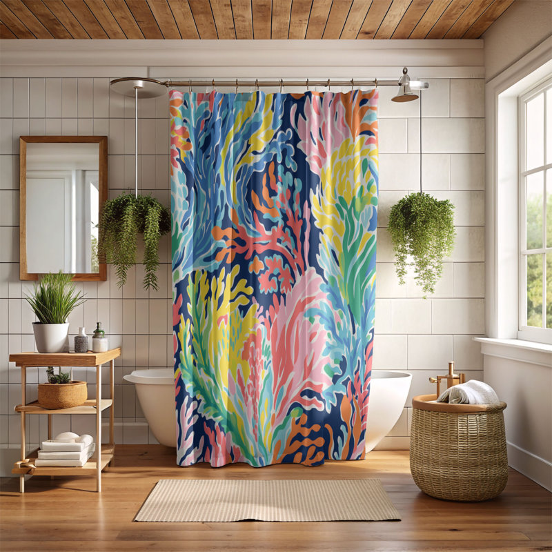 Preppy Ocean Patterns - 1 Piece Standard Shower Curtain, 74"H x 71"W