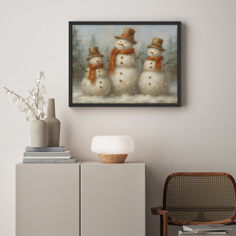 Impression encadrée de bonhomme de neige pour décoration d'hiver - 8 po x 10 po, H 8 po x l 10 po, Noir