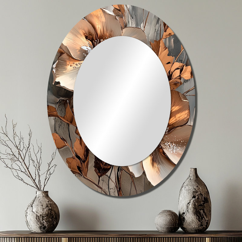 Miroir mural moderne ovale en cuivre métallique et chrome I, 40 po x 30 po