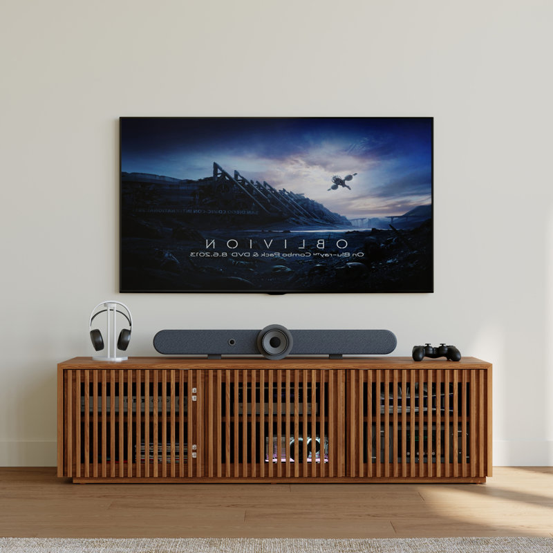 Meuble télé Hiramani Mid-Century moderne, entièrement assemblé, H 16,54 po x l 59,06 po x P 15,75 po, Brun
