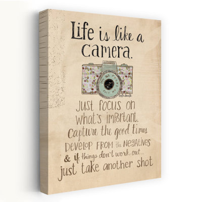 Life Is Like A Camera - Vintage Inspirational Quote Vintage Camera Motivational Message Art